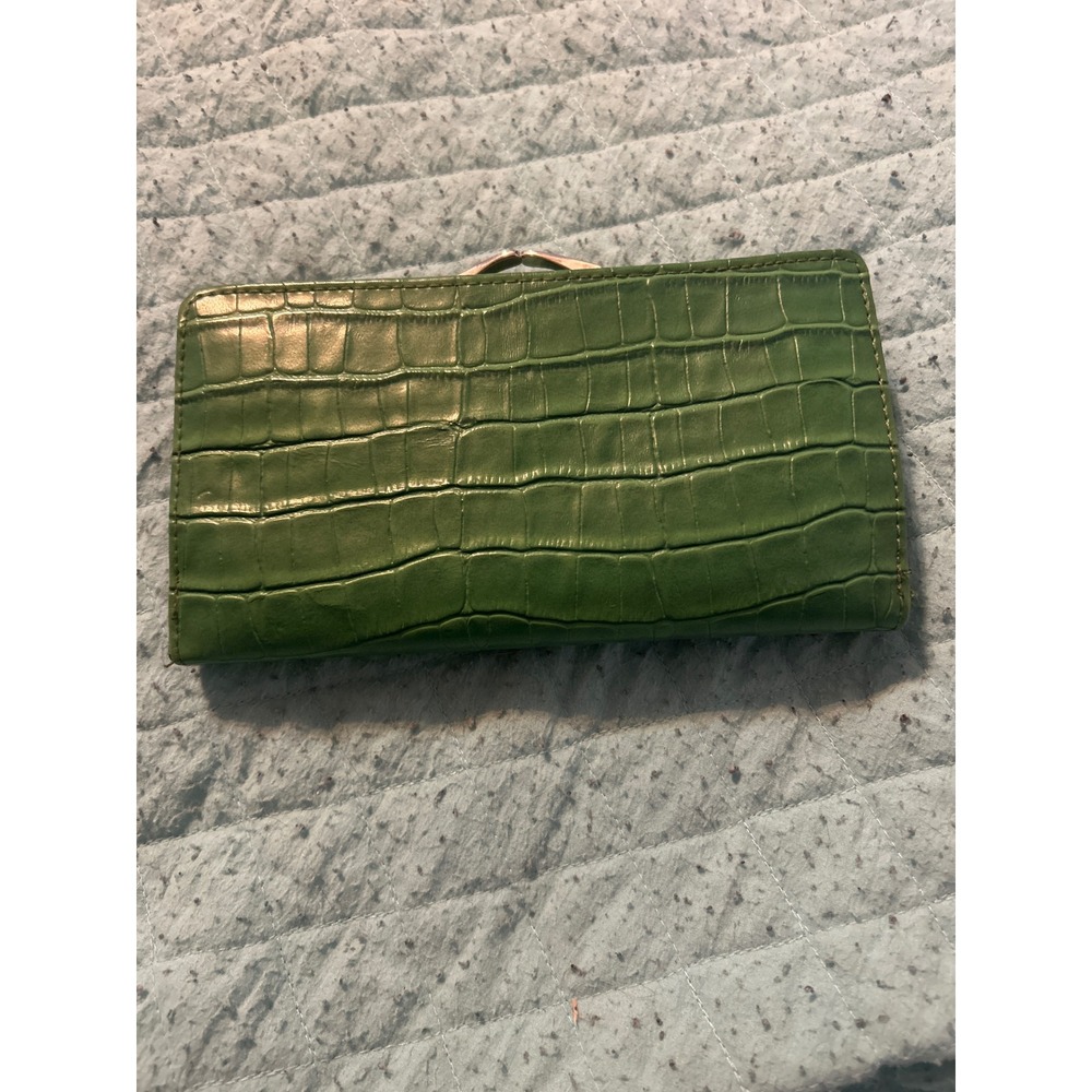 Green Croc Embossed Bifold Wallet Butterfly Charm Kiss-lock Coin Pouch Vintage - Picture 5 of 8